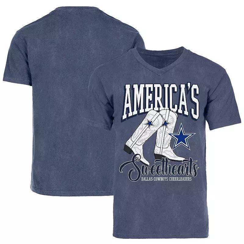 Womens Dallas Cowboys Cheerleaders Boots V-Neck T-Shirt Blue Product Image