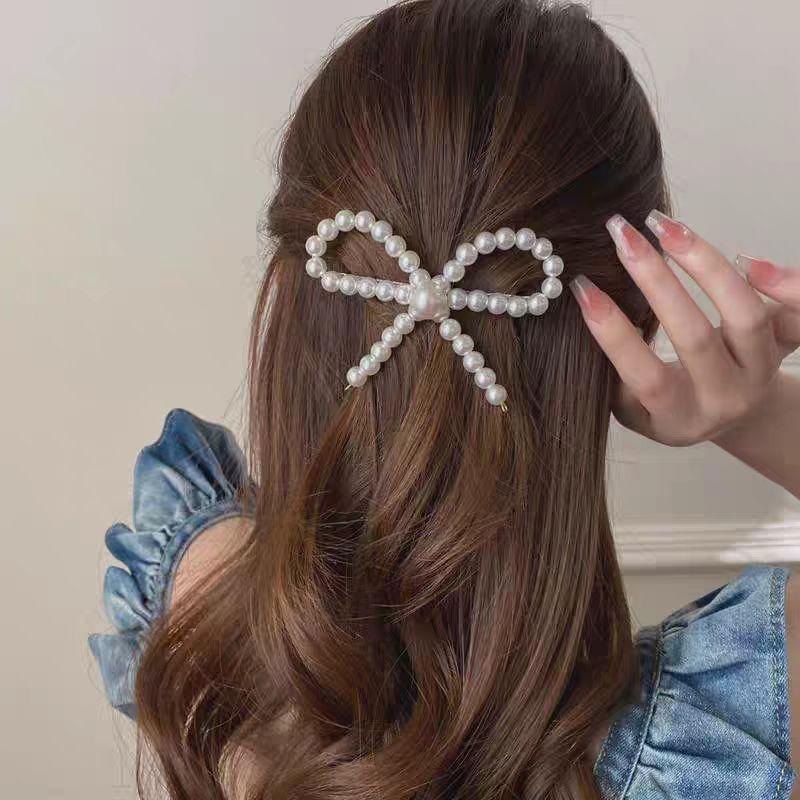 Bow Faux Pearl Hair Clip Product Image