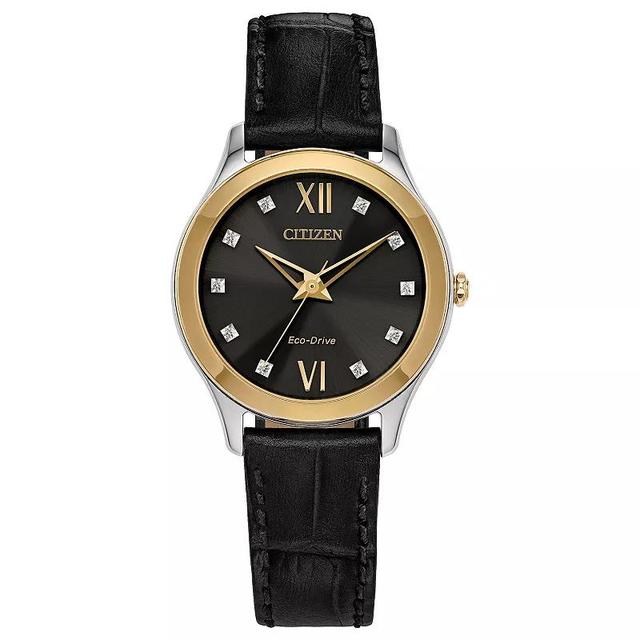 Citizen Axiom Eco-Drive Womens Two Tone Stainless Steel Diamond Accent Leather Strap Watch Black Product Image