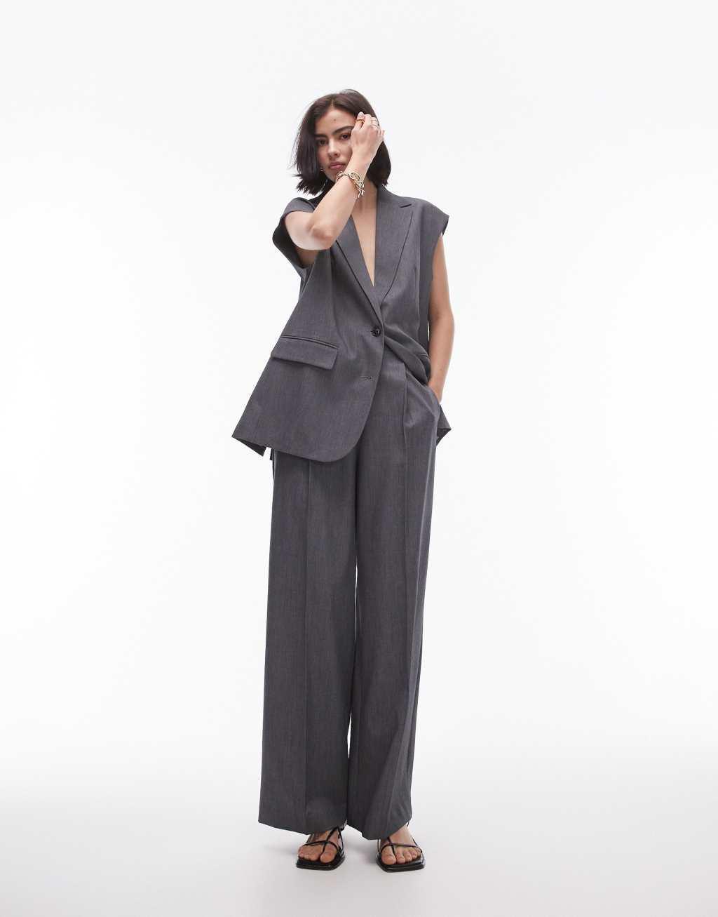 Topshop wide leg pants in gray product image