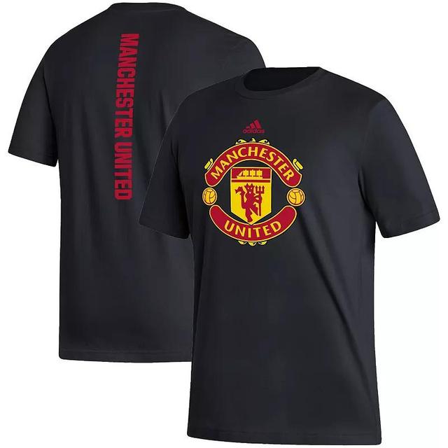 Mens adidas Black Manchester United Vertical Back T-Shirt Product Image