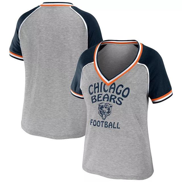 Womens WEAR by Erin Andrews Heather Gray Chicago Bears Throwback Raglan V-Neck T-Shirt Product Image