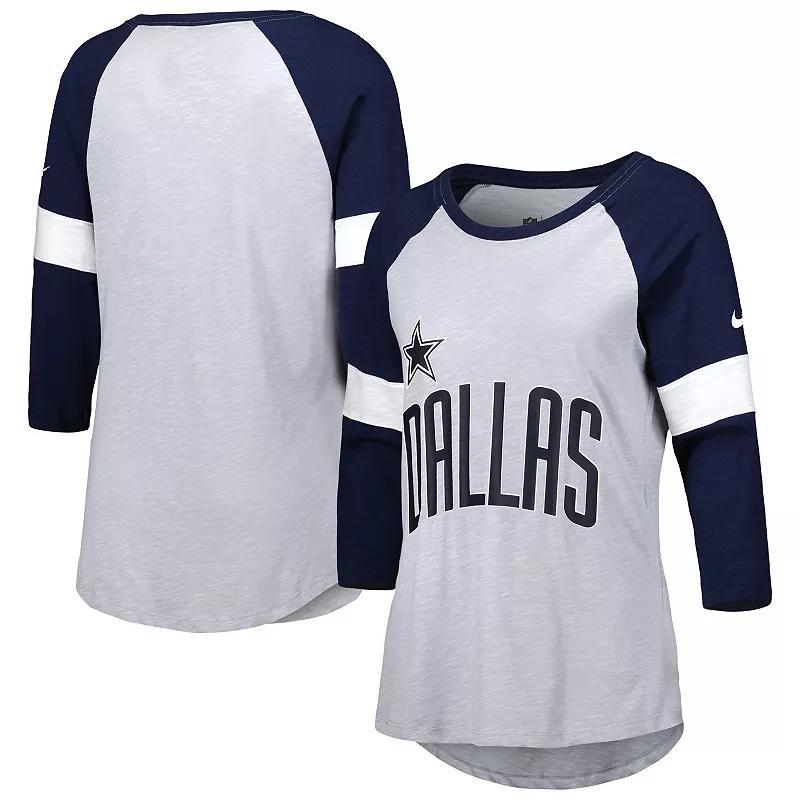 Womens Nike Dallas Cowboys Heather Gray/Navy Football Pride Raglan 3/4-Sleeve T-Shirt Product Image