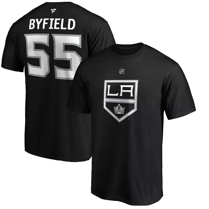 Mens Fanatics Branded Quinton Byfield Black Los Angeles Kings Authentic Stack Name & Number T-Shirt Product Image