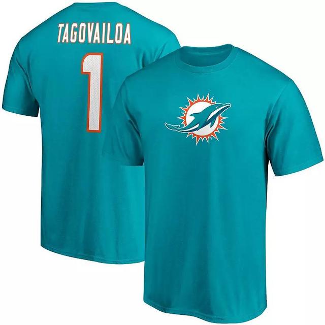 Mens Fanatics Branded Tua Tagovailoa Aqua Miami Dolphins Player Icon Name & Number T-Shirt Turquoise A Product Image