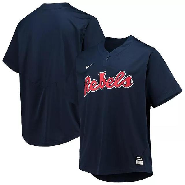 Mens Nike Ole Miss Rebels Two-Button Replica Baseball Jersey Blue Product Image