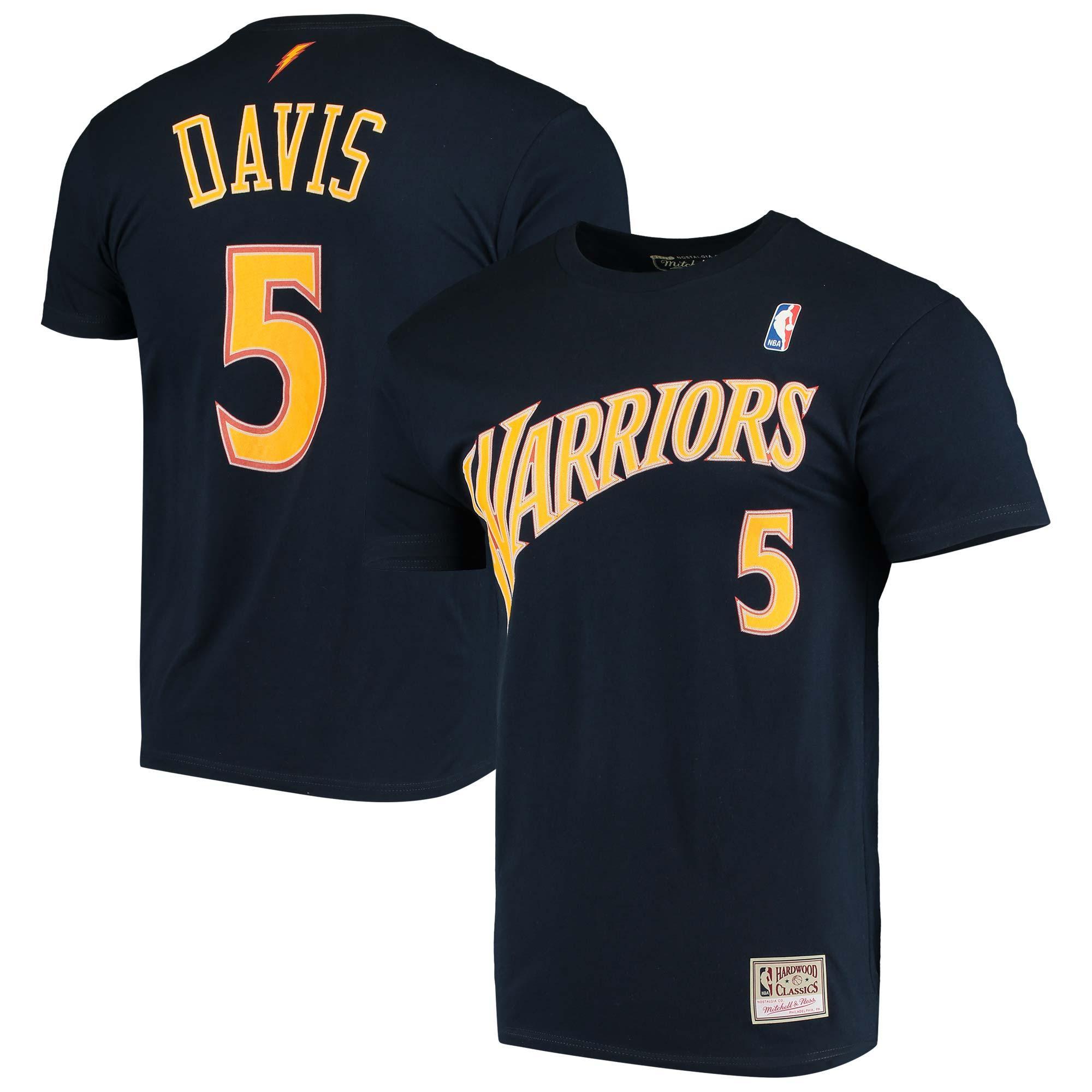 Mens Mitchell & Ness Baron Davis Golden State Warriors Hardwood Classics Stitch Name & Number T-Shirt Blue Product Image