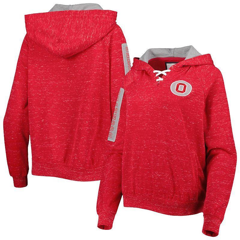 Womens Colosseum Scarlet Ohio State Buckeyes The Devil Speckle Lace-Placket Raglan Pullover Hoodie Product Image