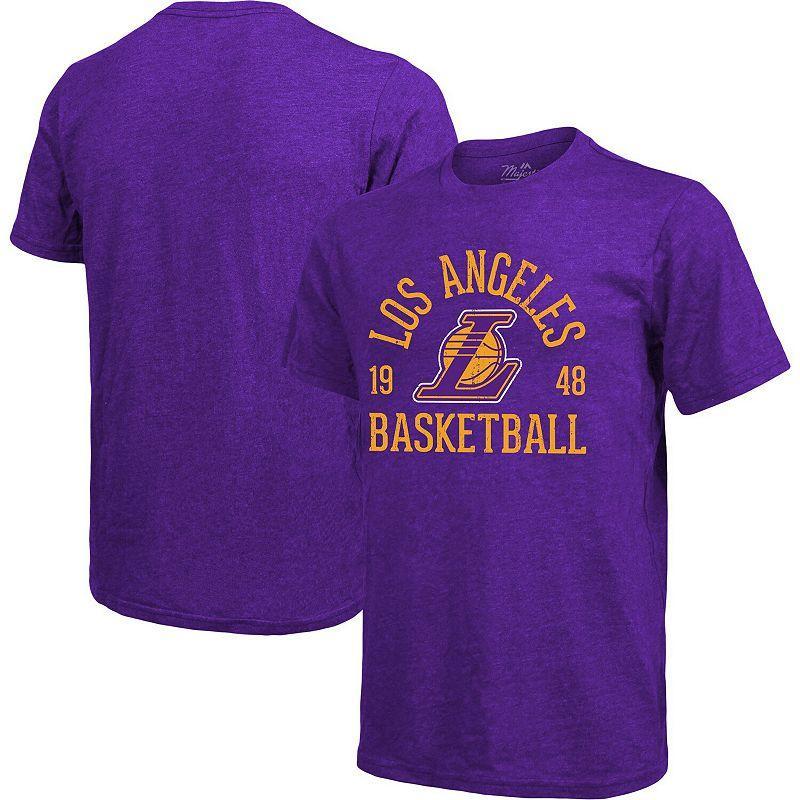 Mens Majestic Threads Heathered Los Angeles Lakers Ball Hog Logo Tri-Blend T-Shirt Product Image