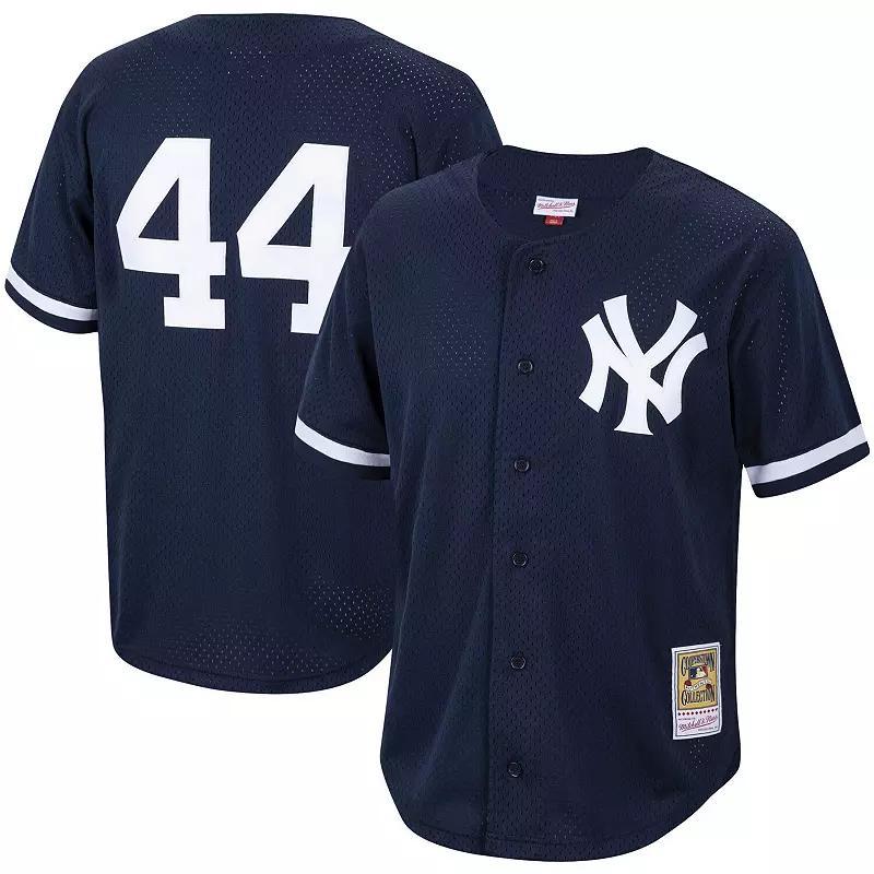 Mens Mitchell & Ness Reggie Jackson New York Yankees Cooperstown Collection Mesh Batting Practice Button-Up Jersey Blue Product Image