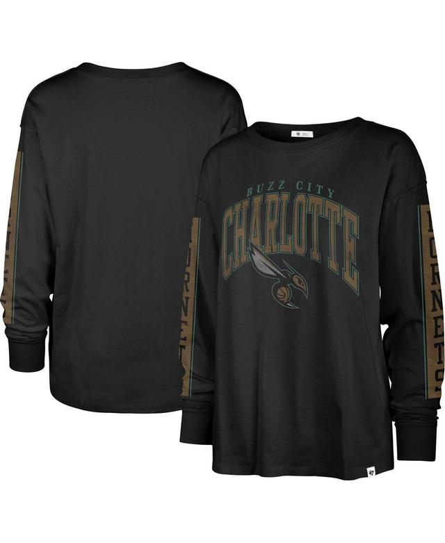 Womens 47 Brand Black Distressed Charlotte Hornets City Edition Soa Long Sleeve T-shirt Product Image