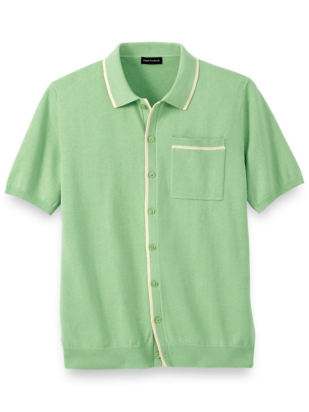 Cotton Button Front Polo - Light Green Product Image