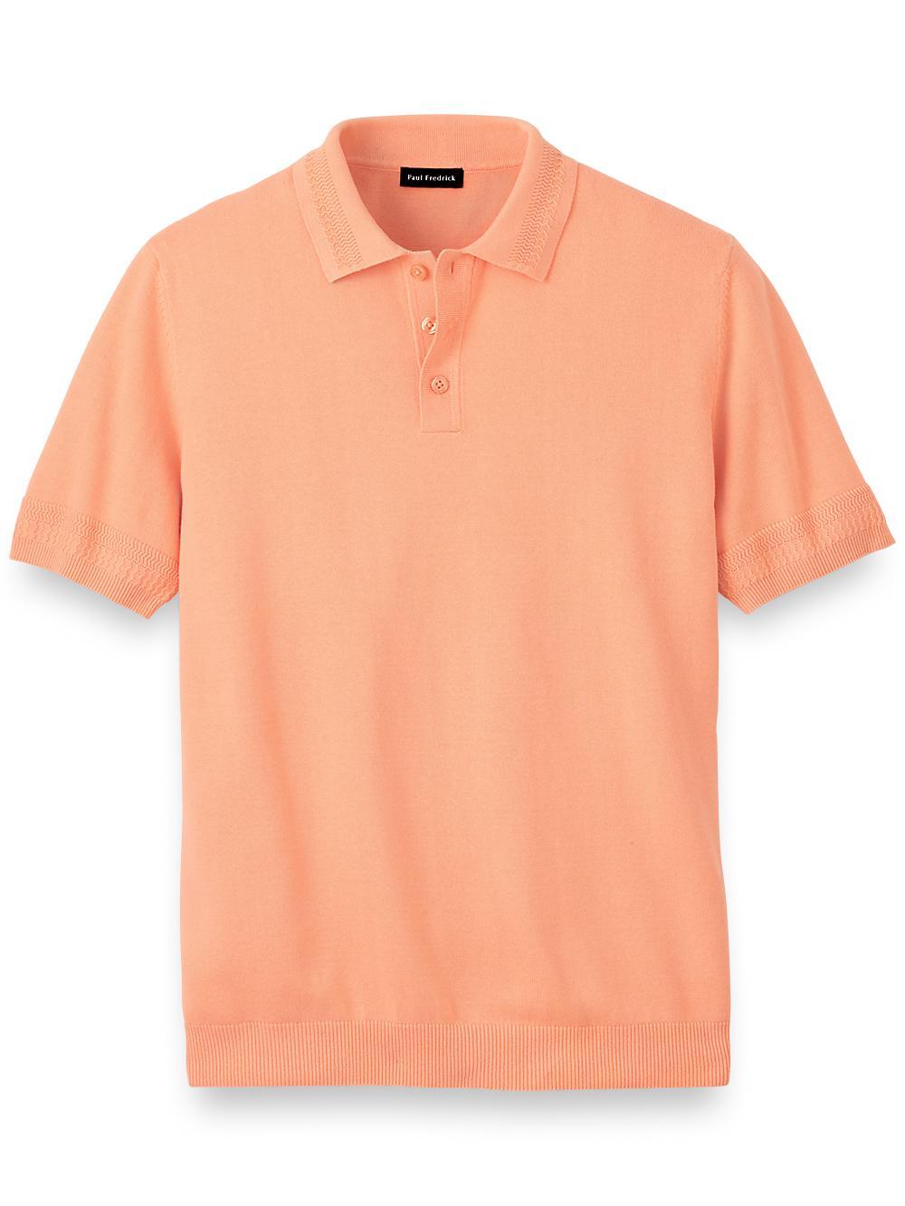 Cotton Three Button Polo - Coral Product Image