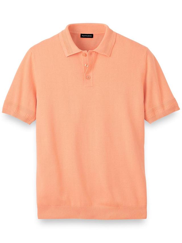 Cotton Three Button Polo - Coral Product Image