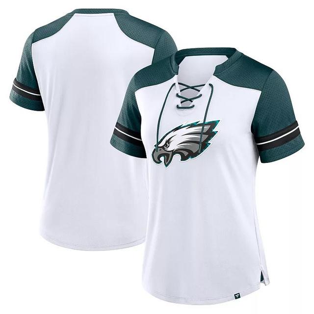 Fanatics Womens White/Midnight Green Philadelphia Eagles Foiled Primary Lace-Up T-Shirt - White Product Image