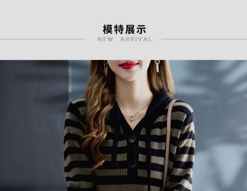 Striped Drawstring Ribbed Knit Hoodie Dress Product Image