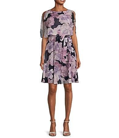 Jessica Howard Sleeveless Boat Neck Floral Popover Chiffon Dress Product Image