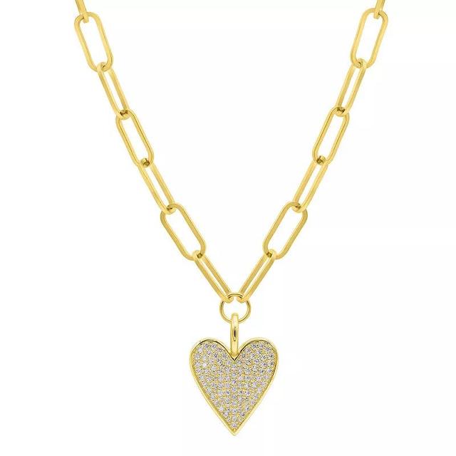 Adornia Gold Tone Adjustable Crystal Chunky Paperclip Link Pave Heart Necklace, Womens Product Image