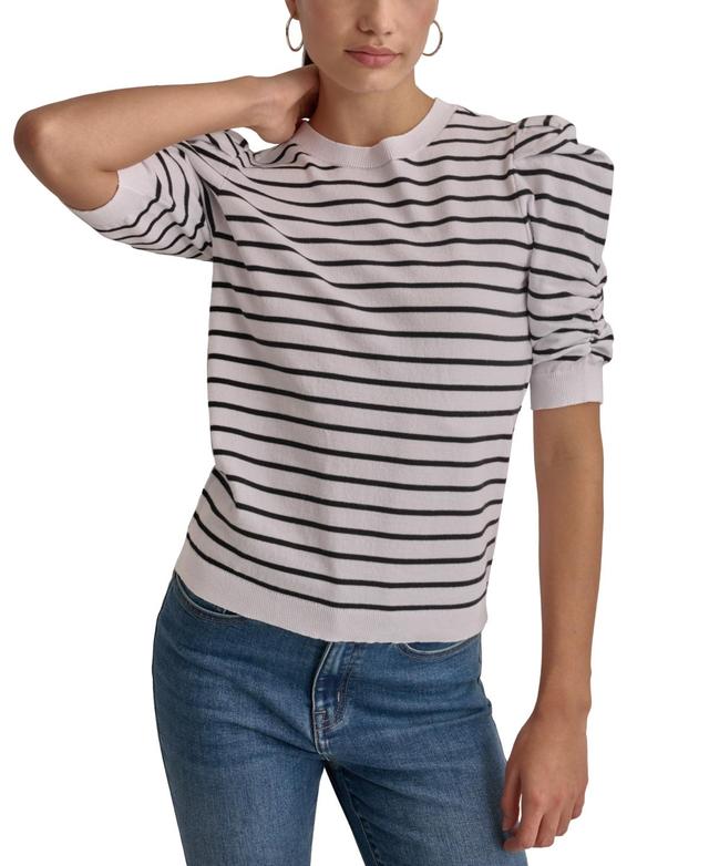 Women's Striped Ruched-Sleeve Crewneck Top Product Image