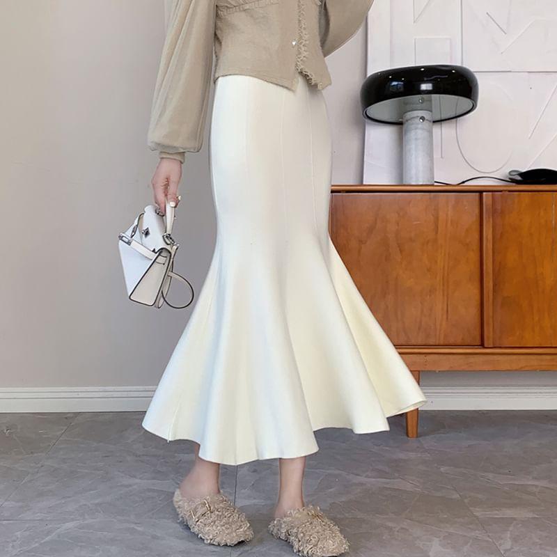 High Rise Plain Midi Mermaid Skirt Product Image