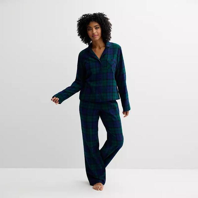 Womens Sonoma Goods For Life Flannel Notch Pajama Top & Pajama Pants Set Ivory Everyday Plaid Product Image