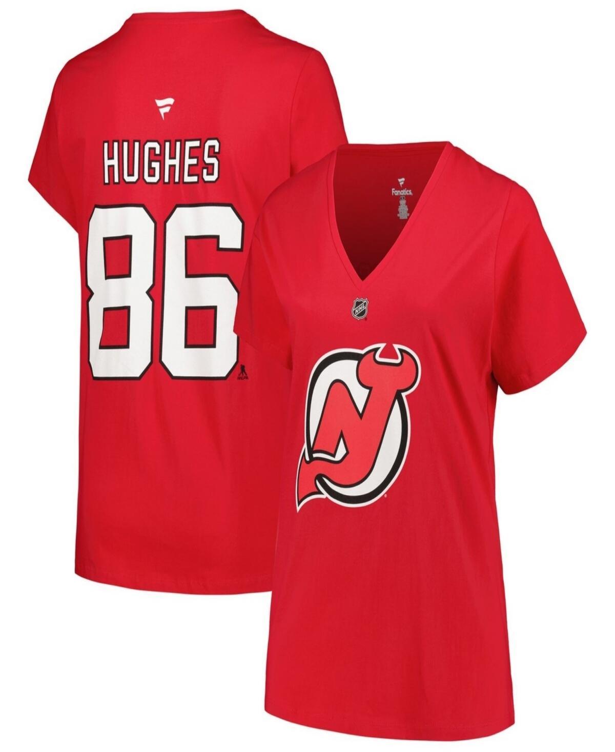 Fanatics Branded Womens Jack Hughes Red New Jersey Devils Plus Size Name Number T-Shirt Product Image