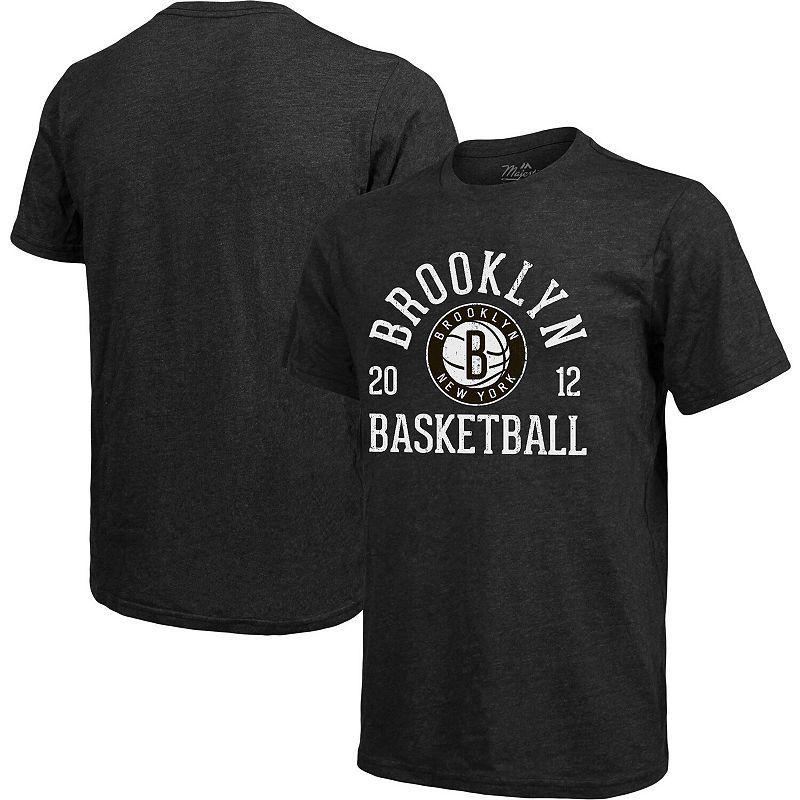 Mens Majestic Threads Heathered Black Brooklyn Nets Ball Hog Tri-Blend T-Shirt Product Image