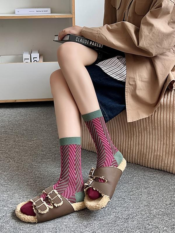 Contrast Color Keep Warm Socks Accessories Product Image