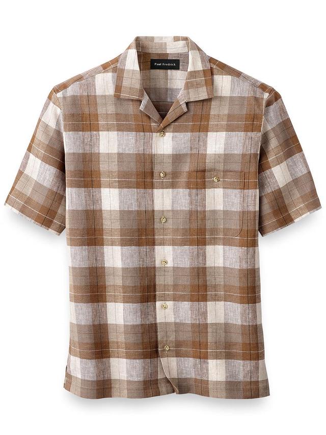 Slim Fit Linen Plaid Casual Shirt Product Image