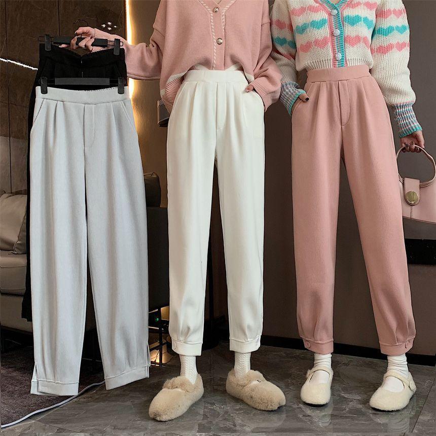 High Waist Ribbed Harem Pants Product Image