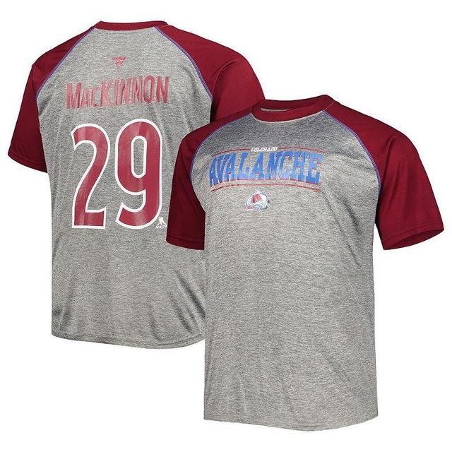 Mens Fanatics Branded Nathan MacKinnon Heather Gray/Burgundy Colorado Avalanche Big & Tall Contrast Raglan Name & Number T-Shirt Product Image