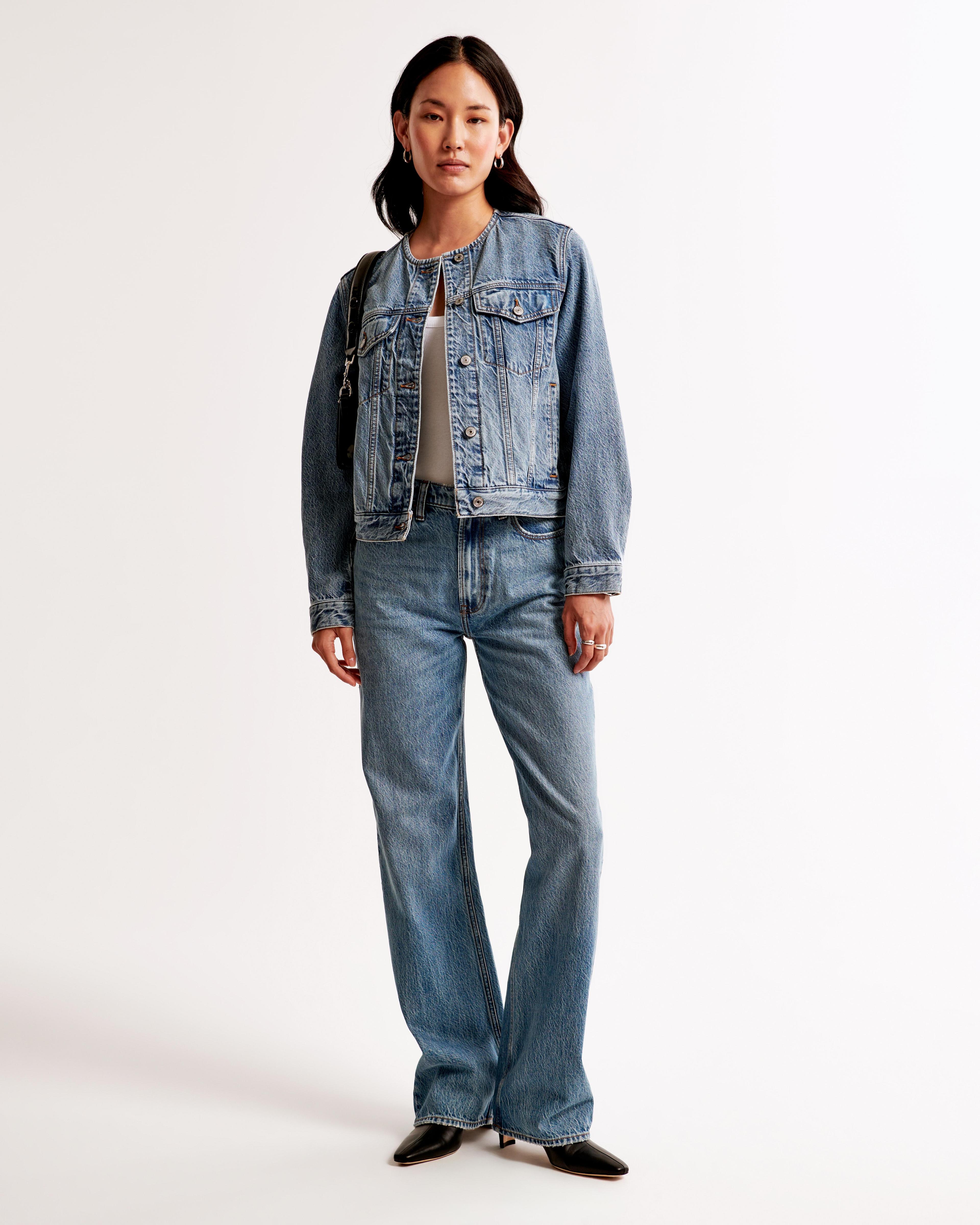 Collarless Denim Jacket Product Image