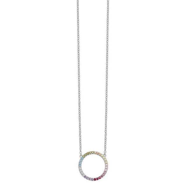 Sophie Miller Sterling Silver Colorful Cubic Zirconia Open Circle Necklace, Womens Multicolor Product Image