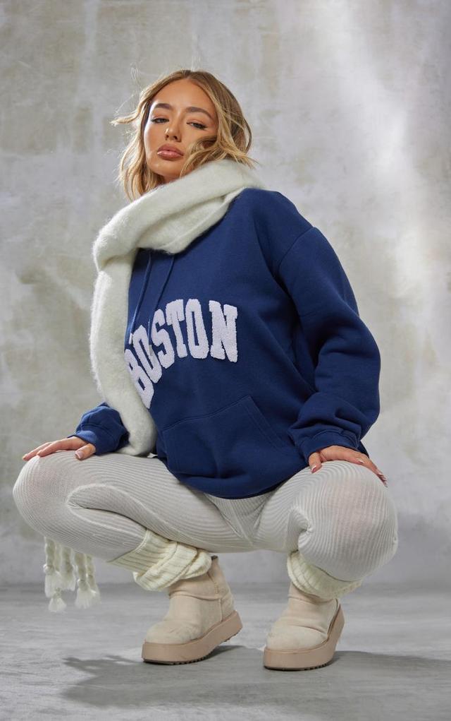 Navy Boston Borg Oversized Hoodie Product Image