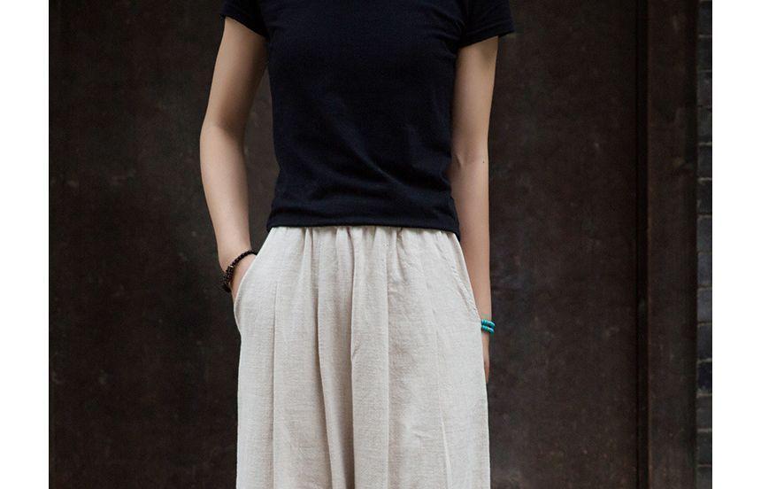 Elastic Waist Plain Linen Harem Pants Product Image