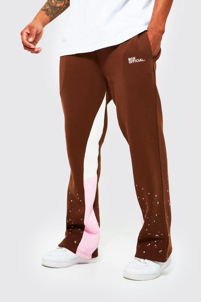 Mens Brown Regular Gusset Jogger With Paint Splatter, Brown Product Image