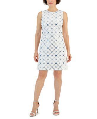 Anne Klein Womens Sequin-Front Sleeveless Shift Dress - Anne White Product Image