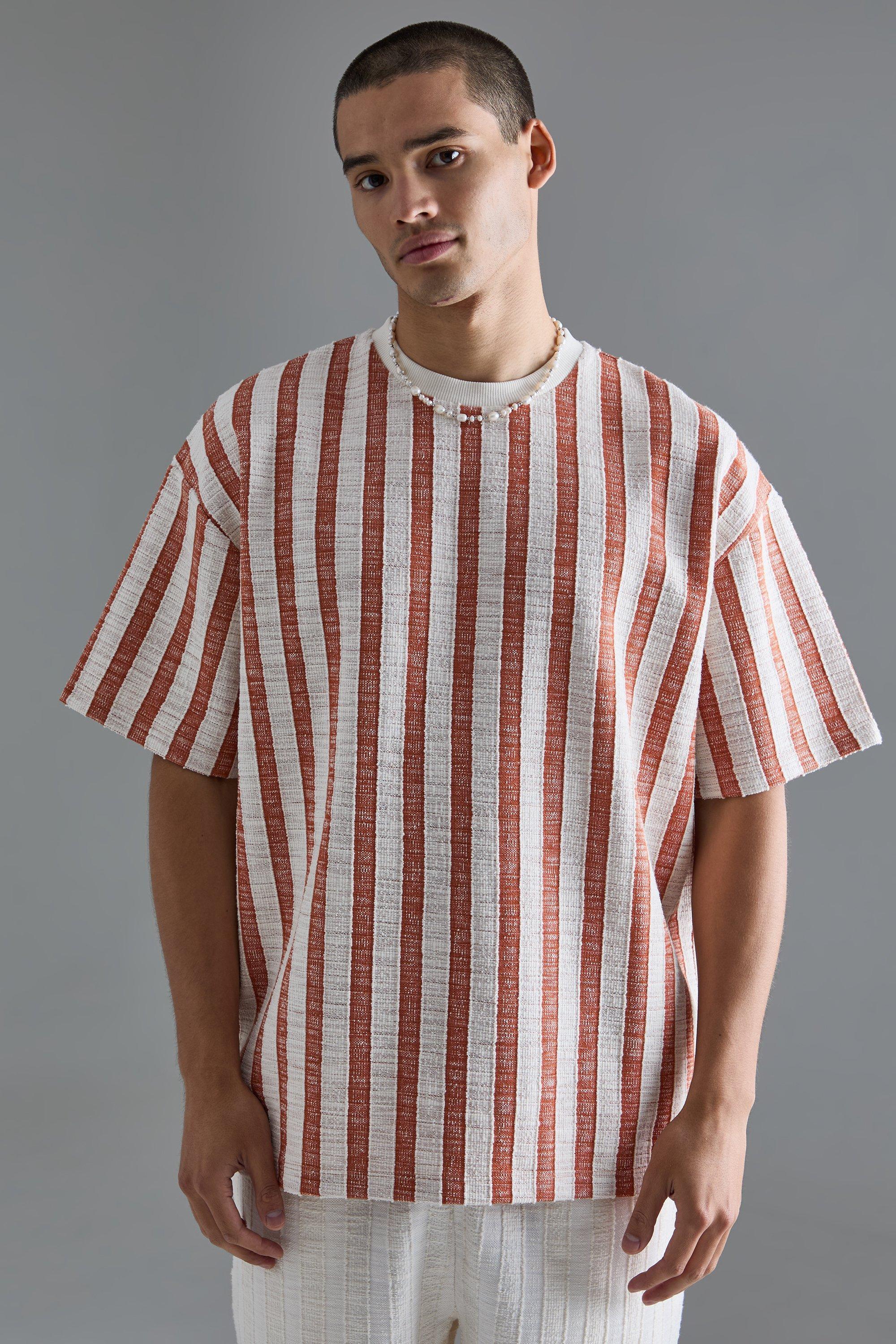 Oversized Textured Stripe T-shirt | boohooMAN USA Product Image