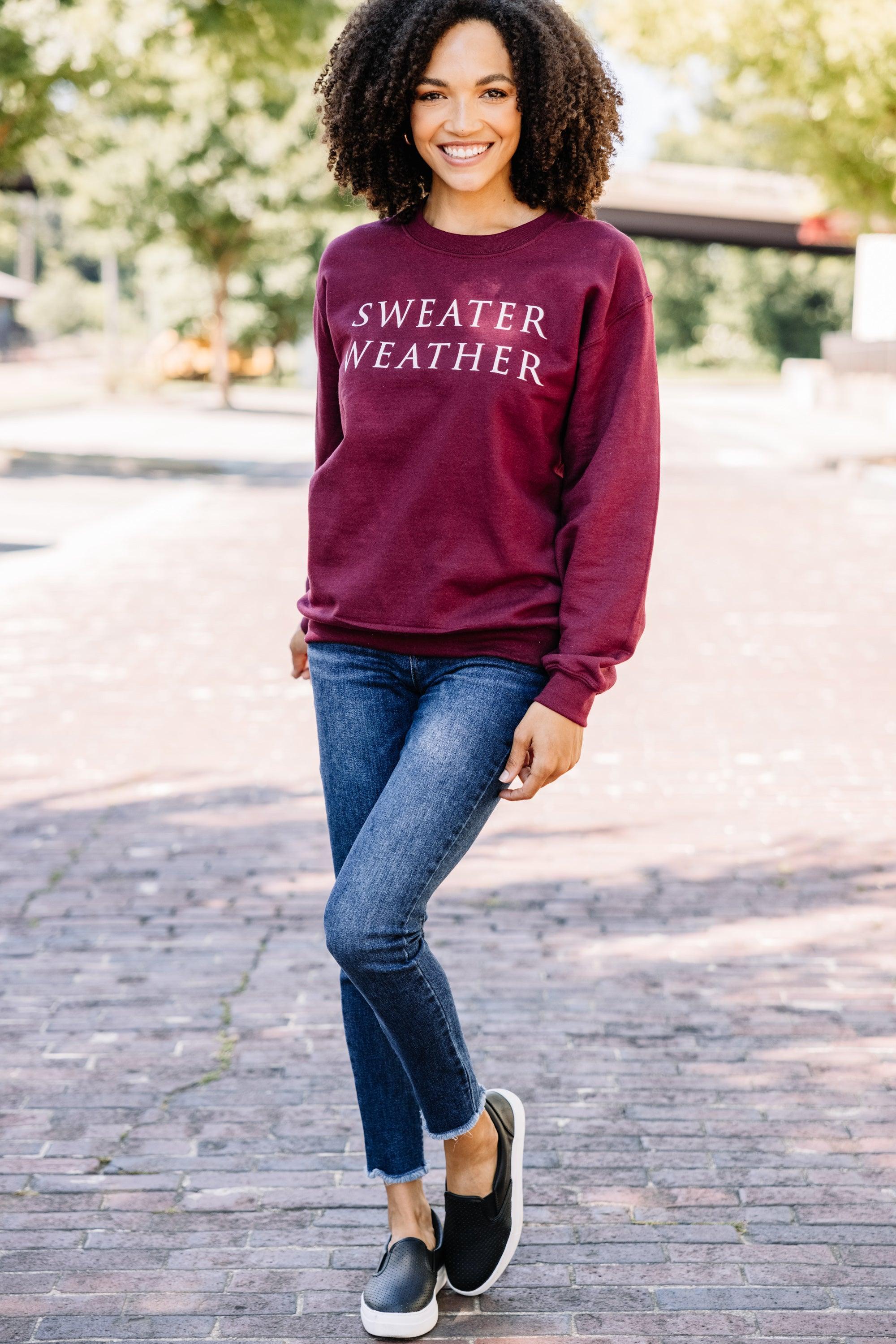 Sweater Weather Maroon Red Graphic Sweatshirt Female Product Image