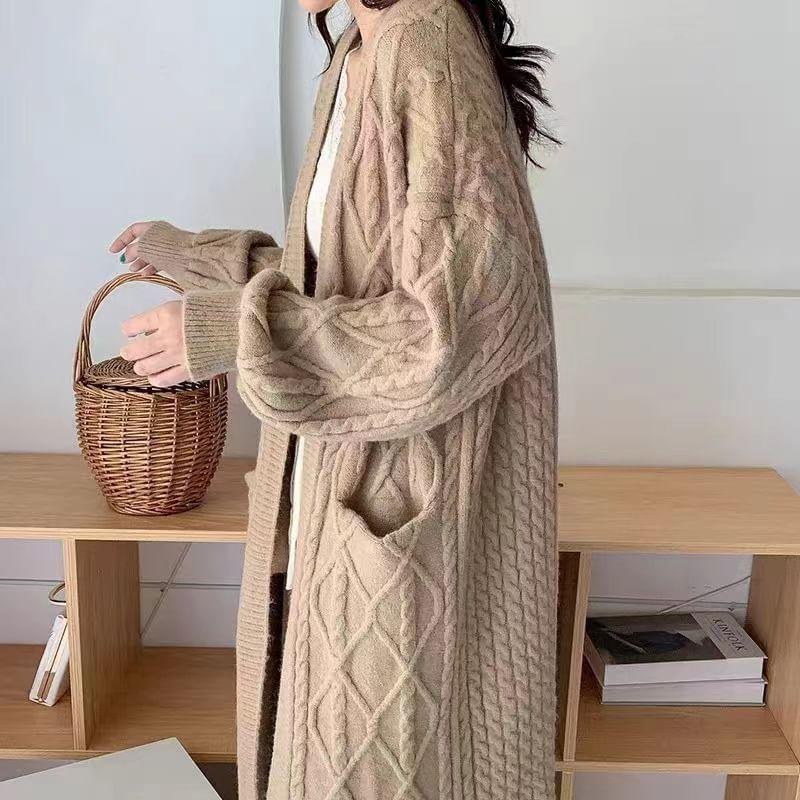 Plain Cable-Knit Long Cardigan product image