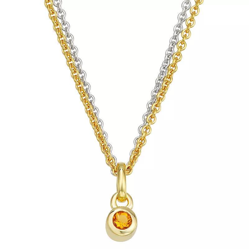 14k Gold & Sterling Silver Double Strand Citrine Charm Necklace, Womens Gold Tone Product Image