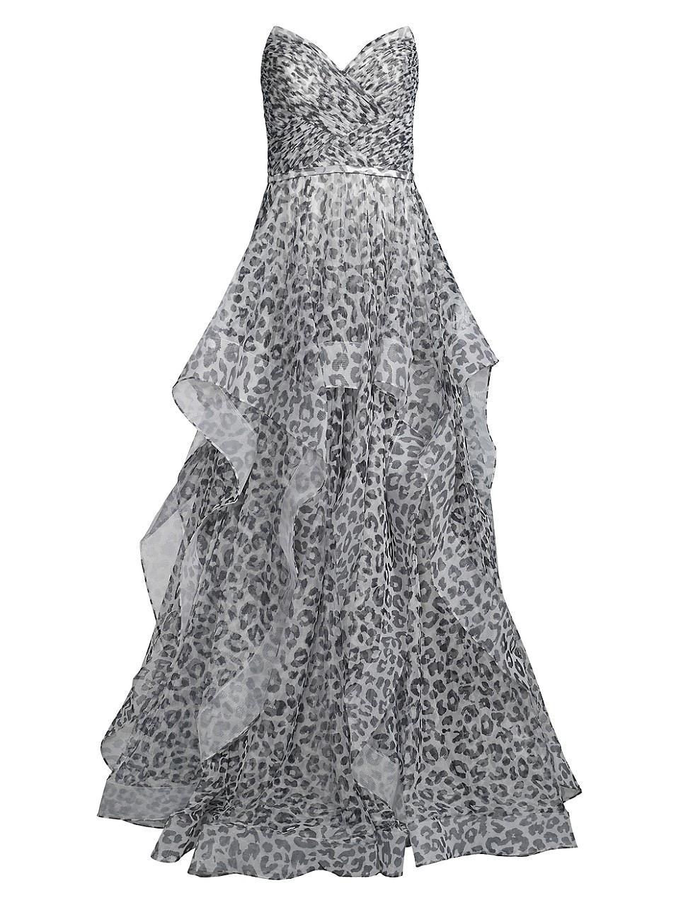 Womens Printed Tulle Strapless Gown Product Image