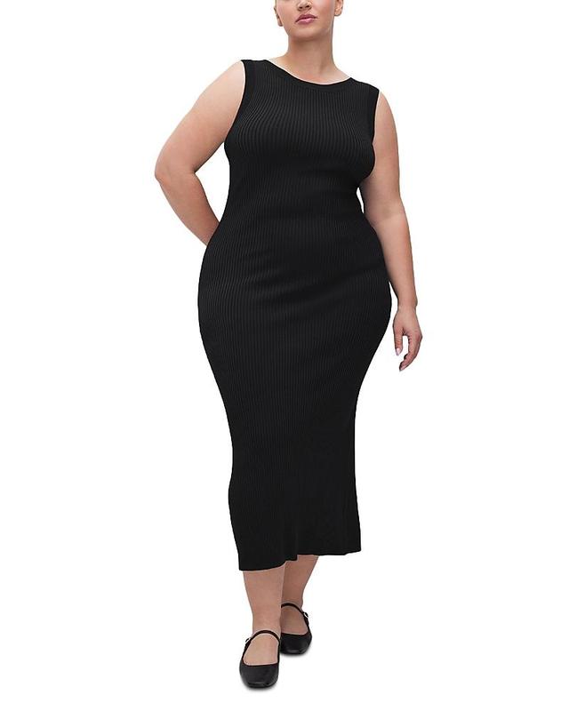 Good American Shine Rib Scoop Back Midi Dress Product Image