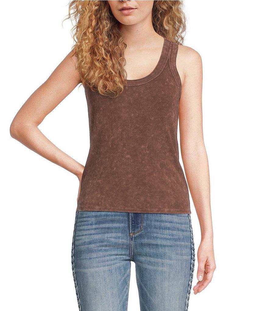 Reba Scoop Neck Ribbed Knit Sleevless Tank Top Product Image