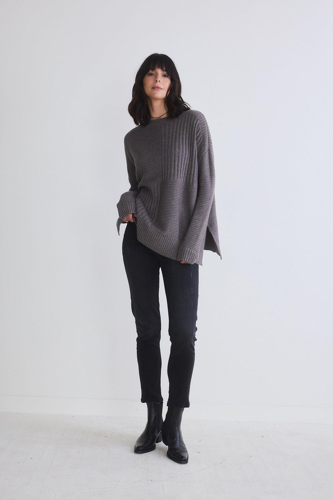 Oversized Mixed Knit Sweater Product Image