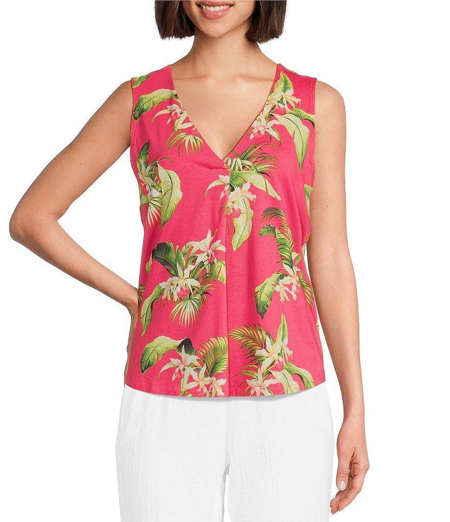 Tommy Bahama Floral Printed V-Neck Sleeveless Tank Top Product Image