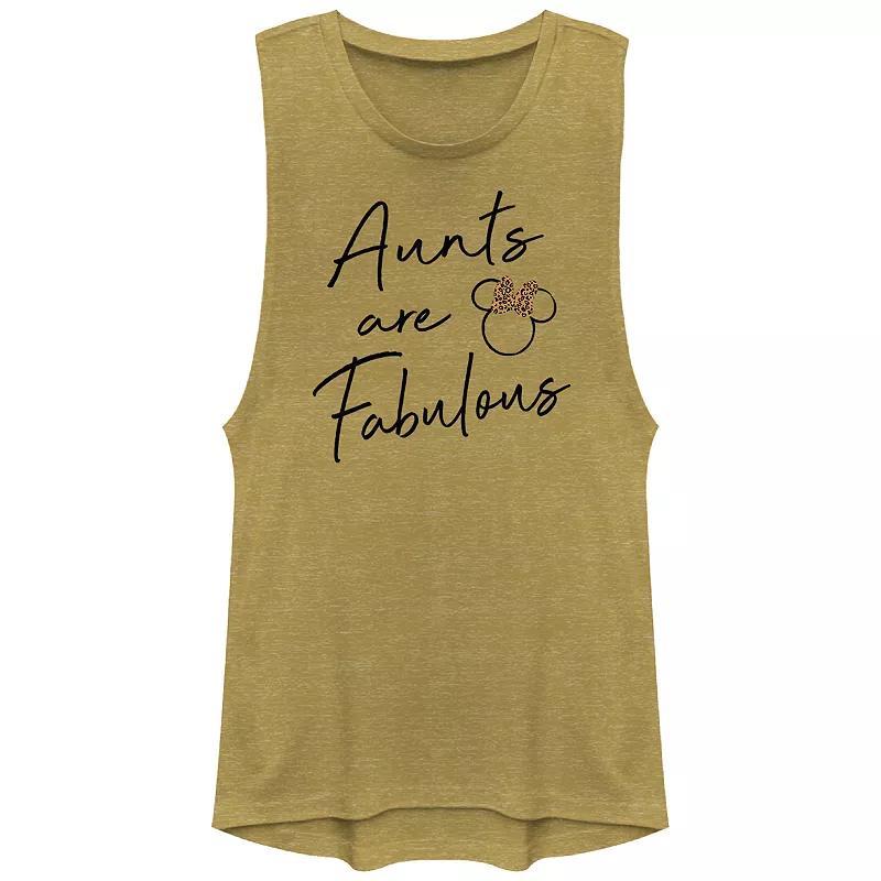 Disneys Mickey Mouse Juniors Aunts Are Fabulous Leopard Festival Muscle Graphic Tank, Womens Gold Grey Product Image