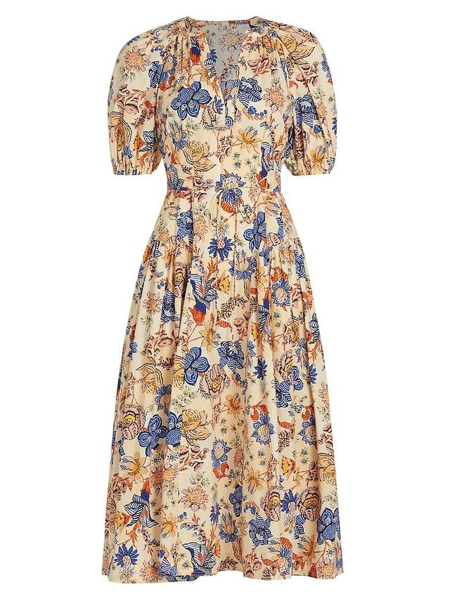 Womens Carina Floral Cotton Tie-Waist Midi-Dress Product Image