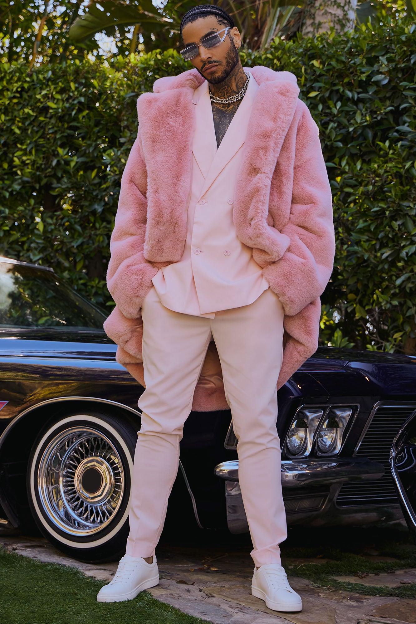 Caputo Faux Mink Fur Long Coat - Pink Product Image