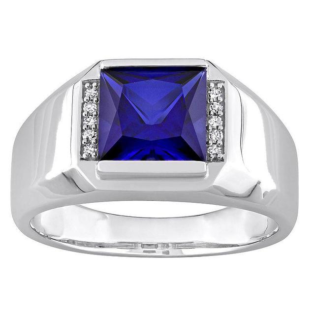 Stella Grace Mens 10k White Gold Lab-Created Sapphire & Diamond Accent Fashion Ring Product Image